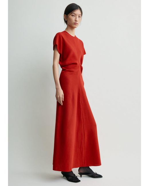 Totême Red Slouch Waist Wool Dress