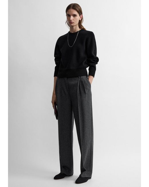 Totême Black Herringbone Double-Pleat Trousers Melange
