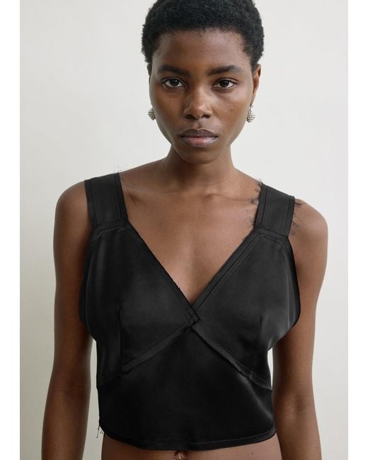 Totême Black Cropped Satin Camisole