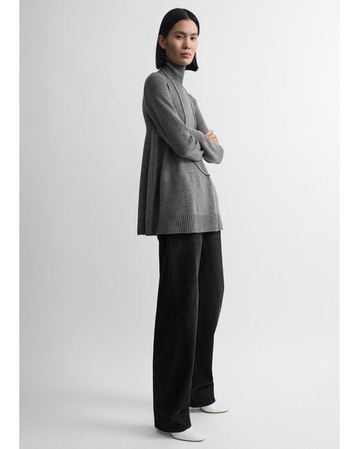 Totême Gray Wool Turtleneck Top
