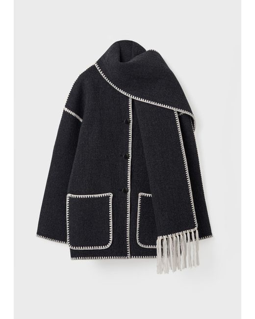 Totême Black Embroidered Scarf Jacket Dark Mélange
