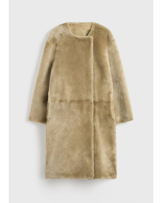 Totême  Natural Collarless Shearling Coat