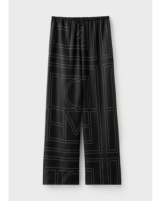 Totême Black Monogram Silk Pj Bottoms