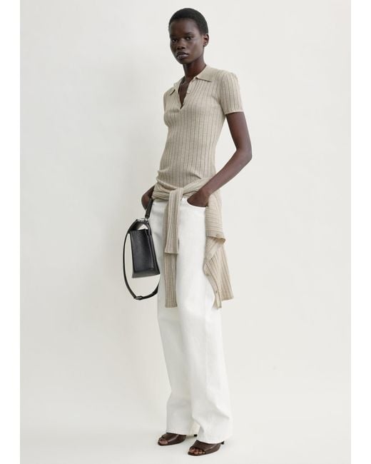 Totême White Ribbed Cashmere Silk Polo