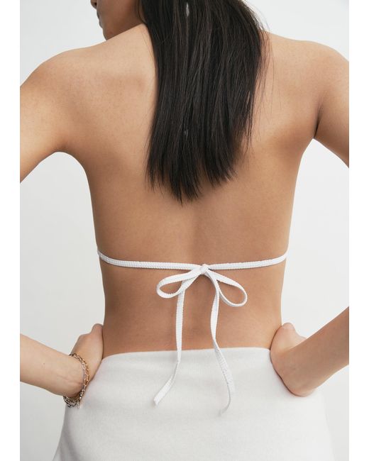 Totême White Monogram Pointelle Bikini Top