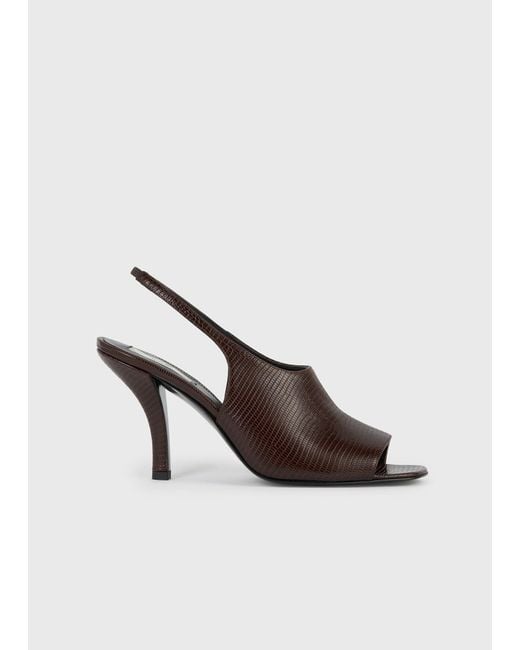 Totême Brown Contour Lizard-Embossed Slingbacks