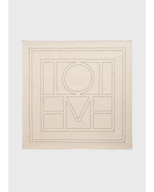 Totême Natural Embroidered Monogram Silk Scarf