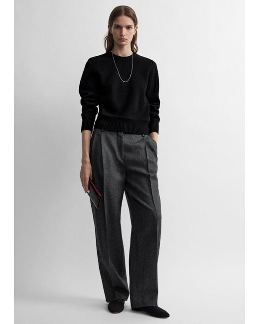 Totême Black Herringbone Double-Pleat Trousers Melange