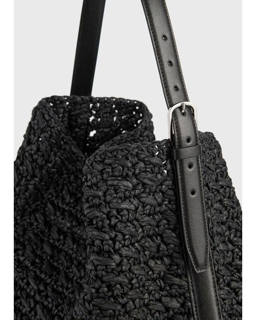 Totême Black Belted Paper Raffia Tote
