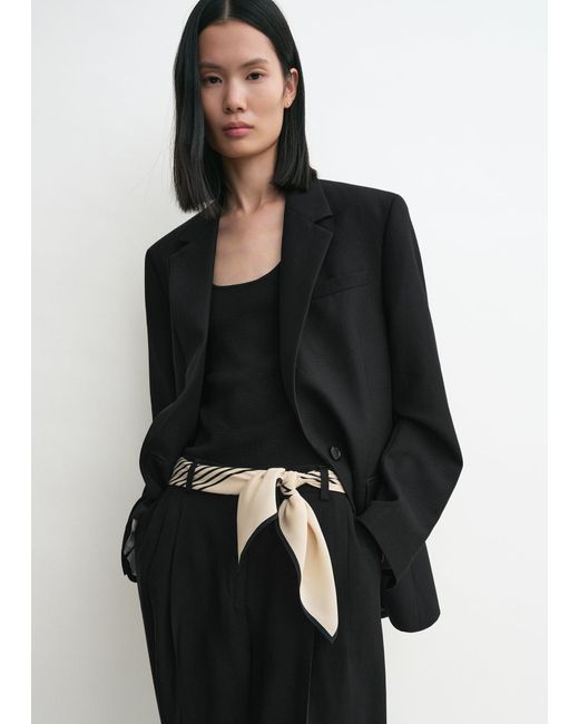 Totême Gray Centered Monogram Silk Scarf Crème
