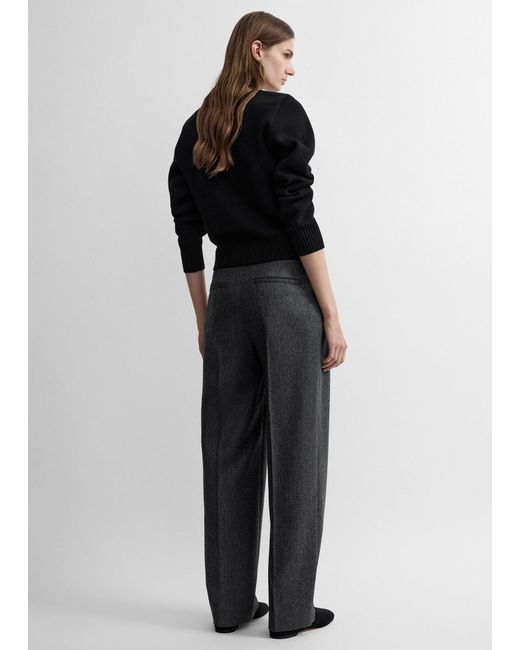 Totême Black Herringbone Double-Pleat Trousers Melange