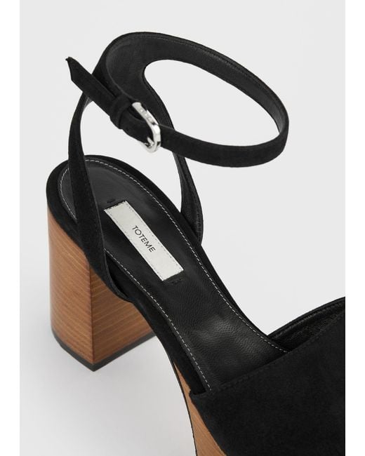 Totême Black Platform Suede Sandals/Tan