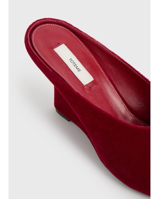 Totême  Red Peep-Toe Velvet Wedge Mules