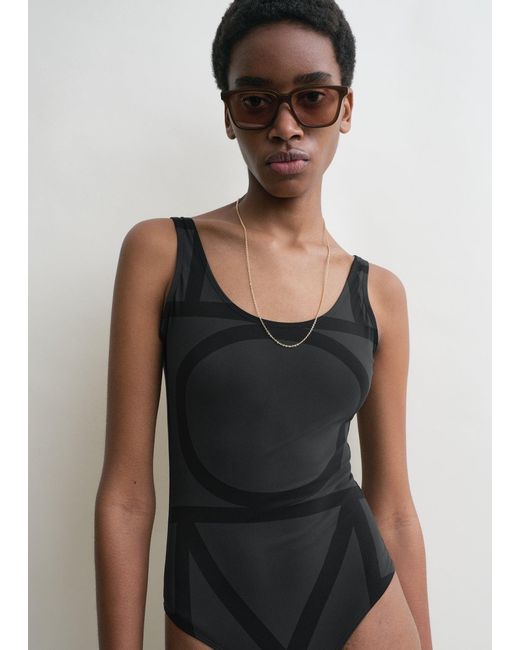 Totême  Black Monogram Swimsuit