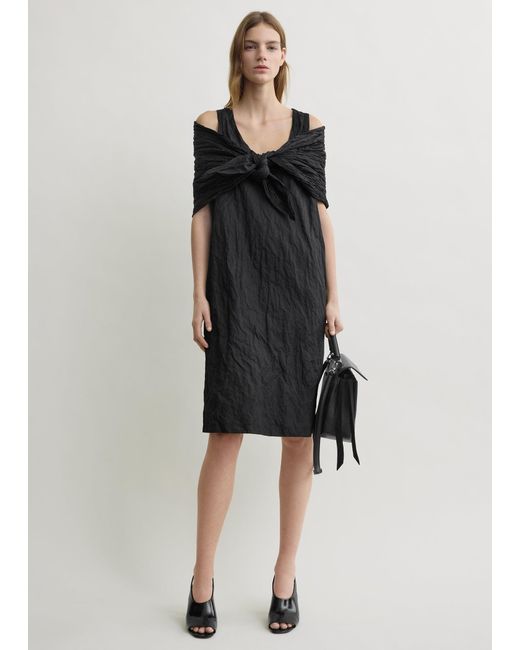 Totême Black Crinkled Cotton Tank Dress