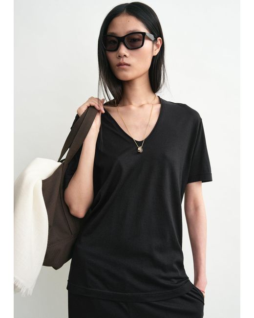 Totême Black Cotton Silk Tee