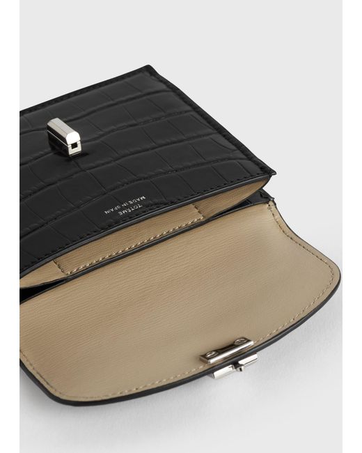 Totême White T-Lock Croco-Embossed Cardholder