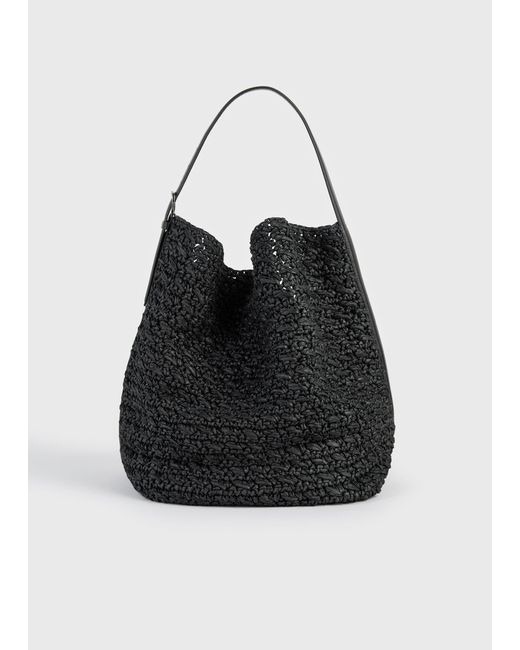 Totême Black Belted Paper Raffia Tote