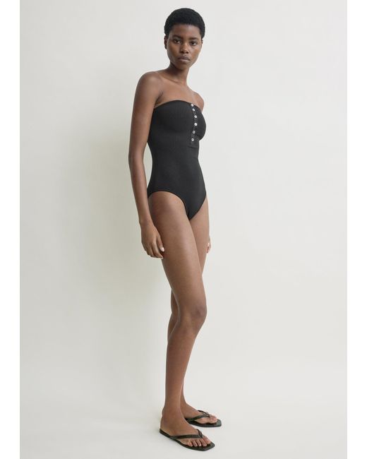Totême Black Ribbed Strapless Swimsuit