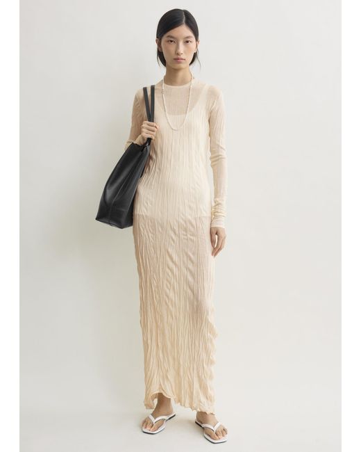 Totême Natural Crinkled Knit Long-Sleeve Dress