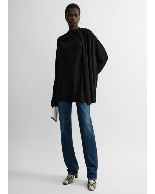 Totême Black Asymmetric Draped Blouse Petite