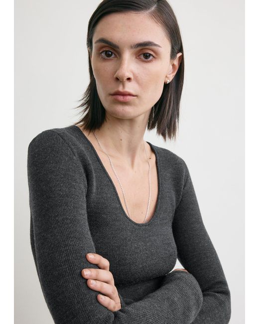 Totême Multicolor Compact Knit Top Charcoal