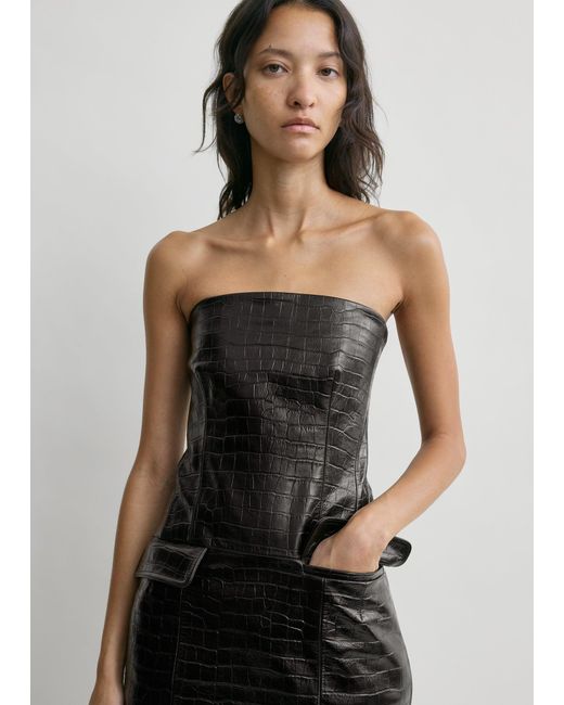 Totême Black Strapless Croco-Embossed Pocket Top
