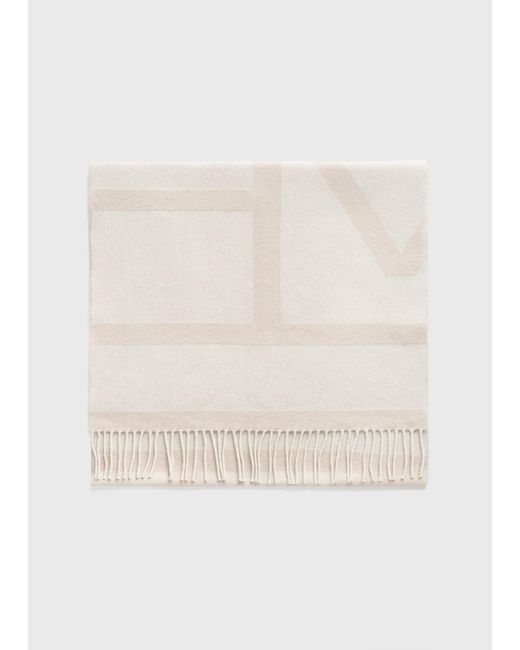Totême  White Monogram Jacquard Wool Scarf Bone