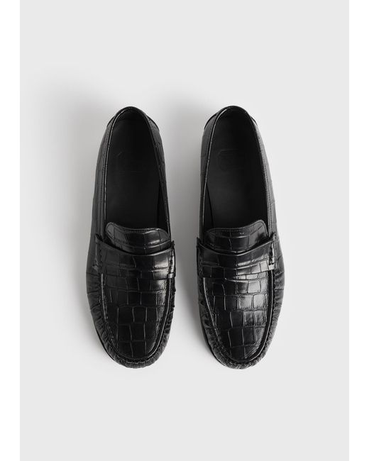 Totême White Moccasin Croco-Embossed Loafers