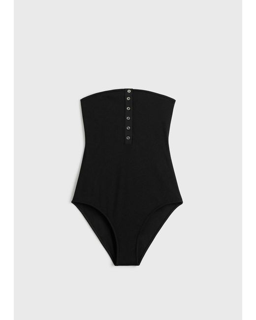 Totême Black Ribbed Strapless Swimsuit