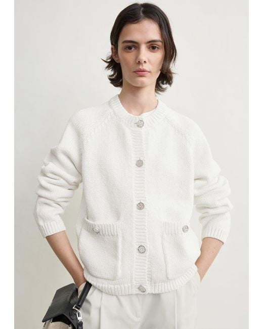 Totême White Hammered Button Cotton Cardigan