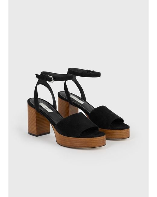 Totême Black Platform Suede Sandals/Tan