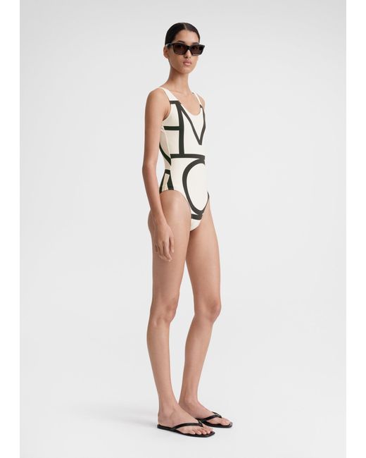 Totême White Monogram Swimsuit Ecru