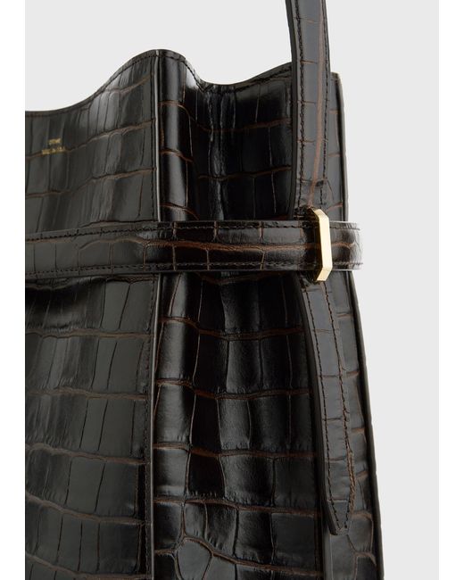 Totême  Black Belted Croco-Embossed Bucket Bag