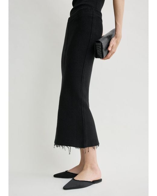 Totême  Black Long Fringed Jersey Skirt