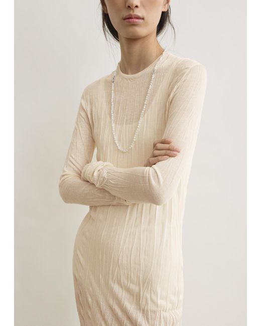 Totême Natural Crinkled Knit Long-Sleeve Dress