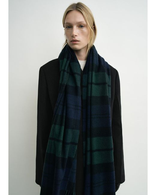 Totême Black Checked Cashmere Scarf Midnight