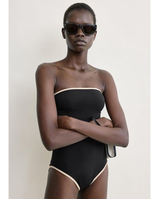 Totême White Stripe Edge Strapless Swimsuit