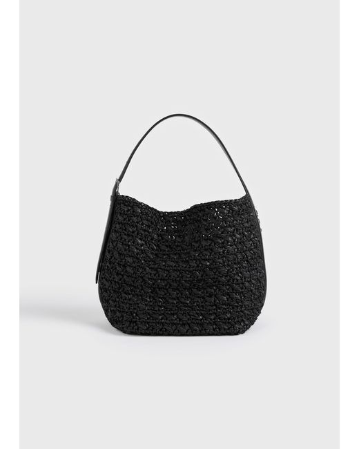 Totême  Black Medium Belted Paper Raffia Tote