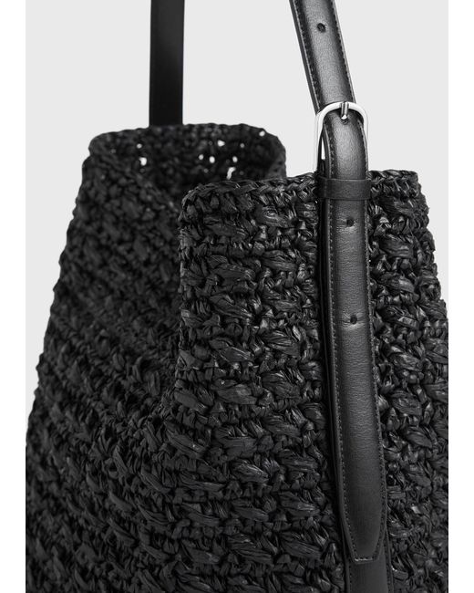 Totême  Black Medium Belted Paper Raffia Tote