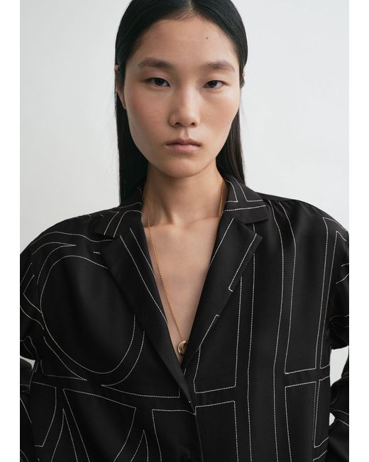 Totême Black Monogram Silk Pj Top