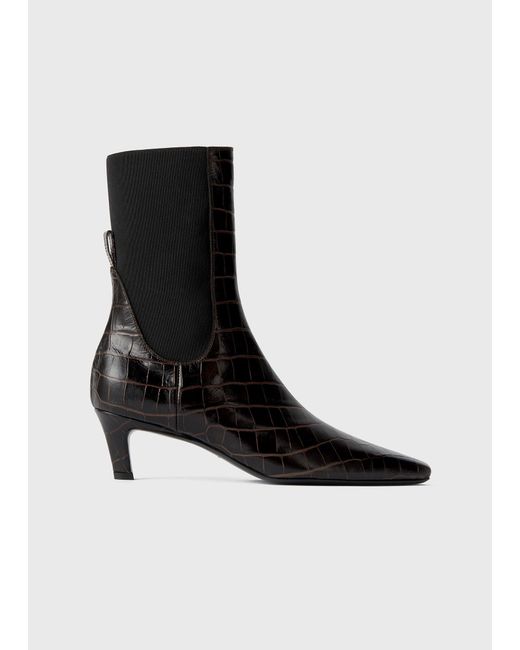 Totême Black Croco-Embossed Mid-Heel Boots Dark