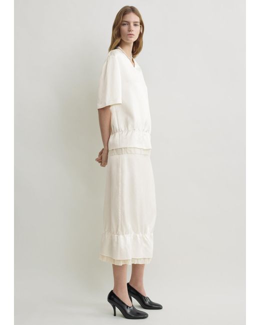 Totême White V-Neck Satin Pullover