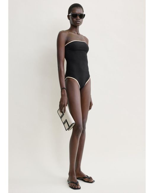 Totême White Stripe Edge Strapless Swimsuit