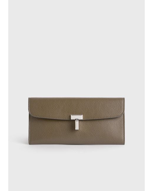 Totême Gray T-Lock Grained-Leather Wallet