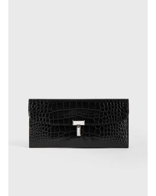 Totême Black T-Lock Croco-Embossed Wallet