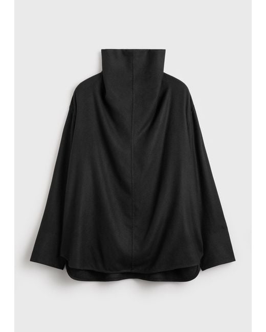Totême Black Funnel-Neck Flannel Top