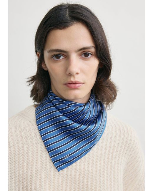 Totême Blue Striped Silk Scarf