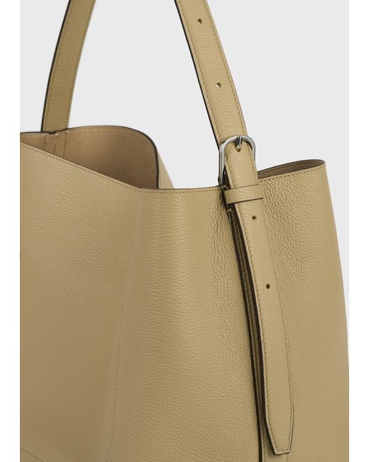 Totême White Medium Belted Grained-Leather Tote