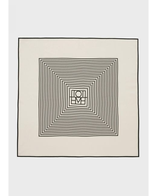 Totême Gray Centered Monogram Silk Scarf Crème